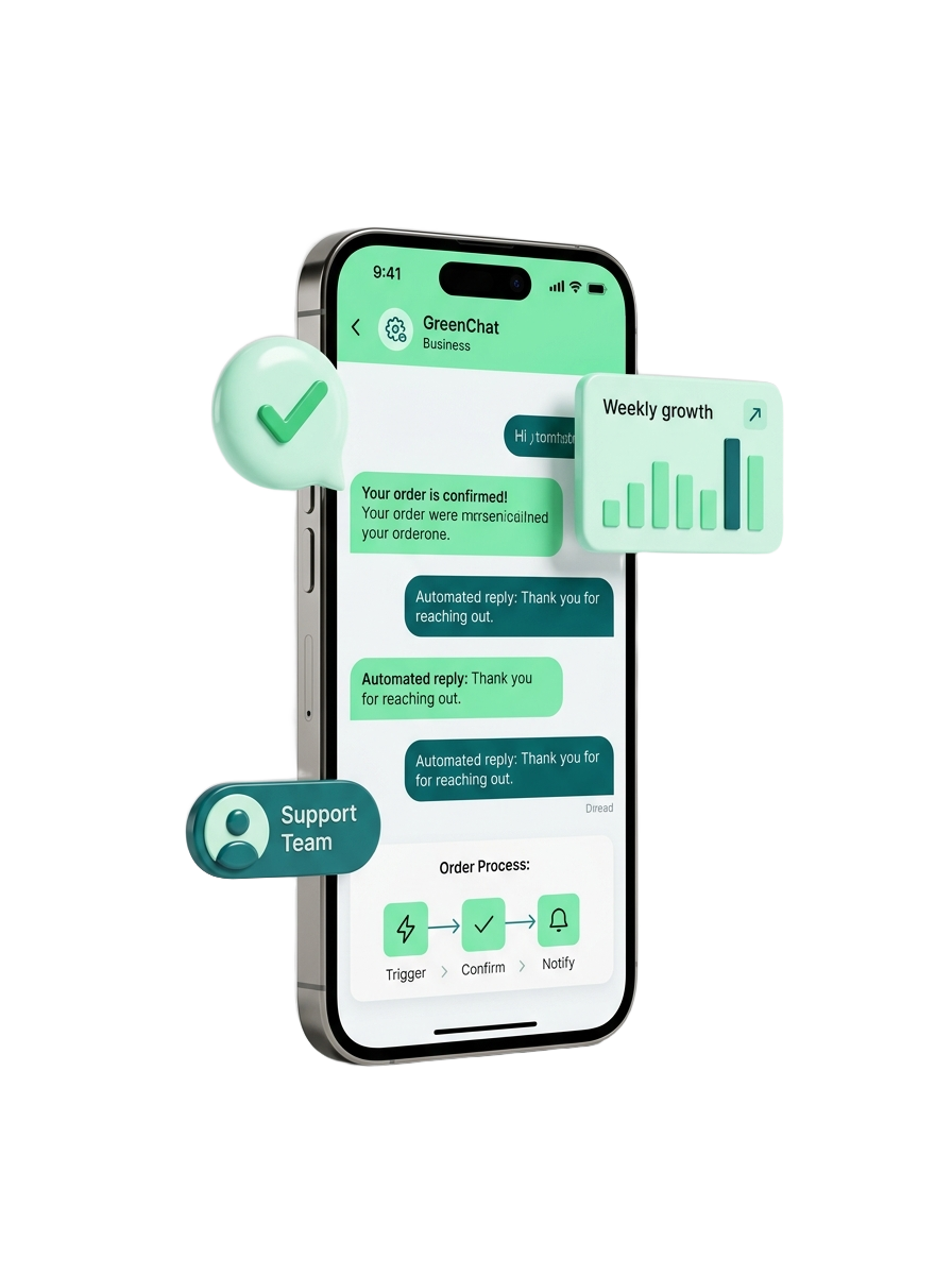 Kairos WhatsApp app showing an automated chat and workflow
